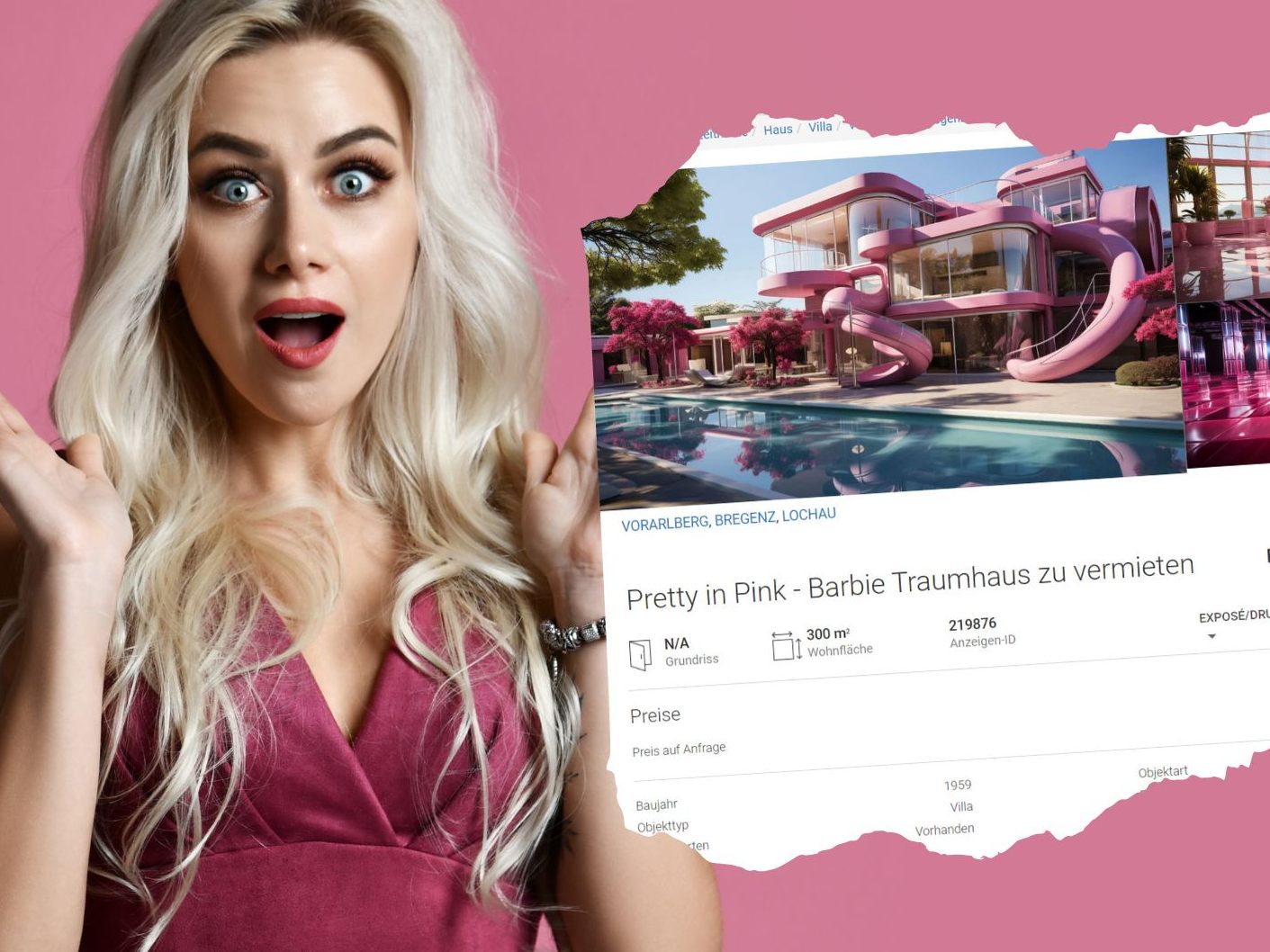 Auf "ländleimmo" gibt es laut Anzeige das Barbie-Traumhaus zur Miete. Auf "ländleimmo" gibt es laut Anzeige das Barbie-Traumhaus zur Miete.