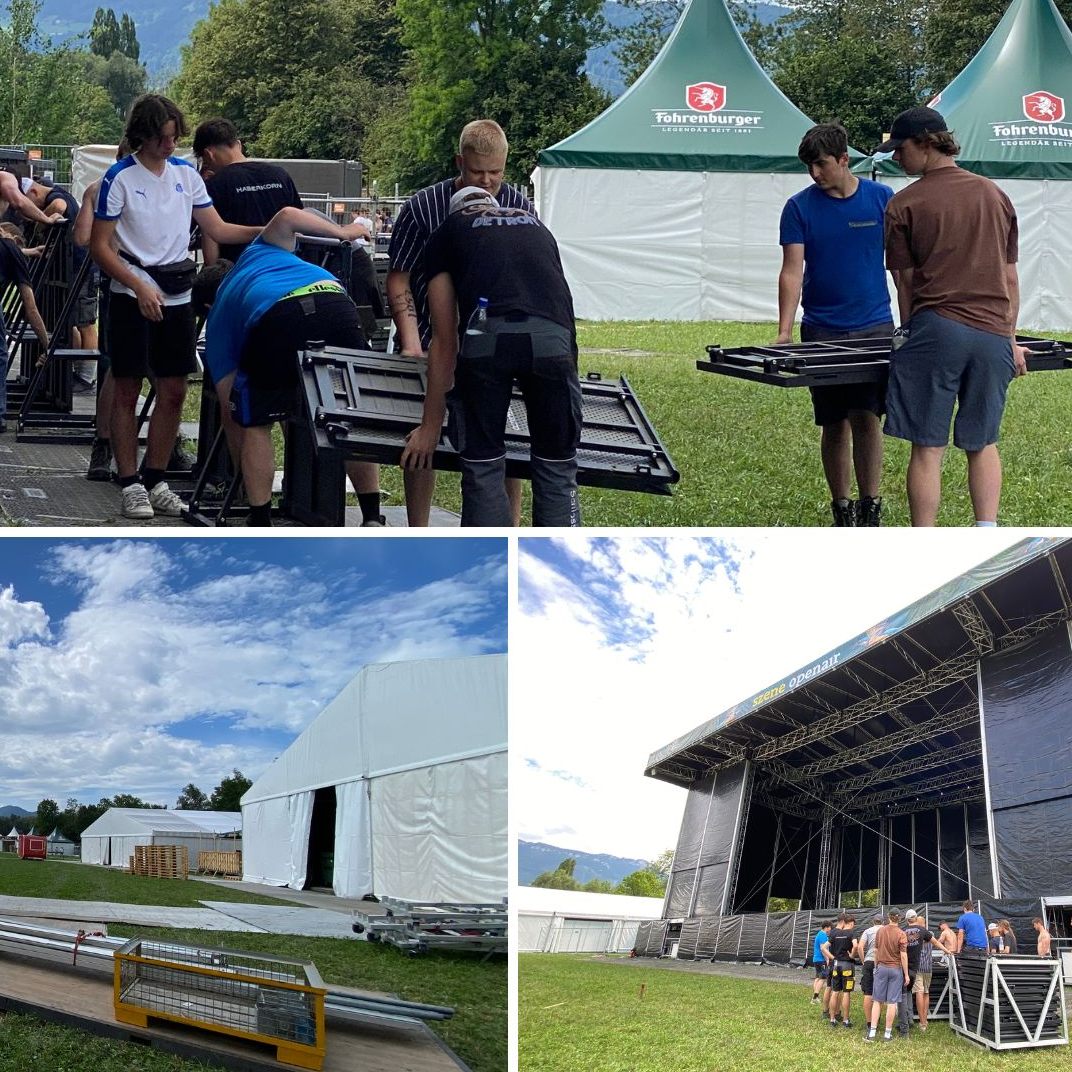 Der Aufbau für das Festival am Alten Rhein läuft.