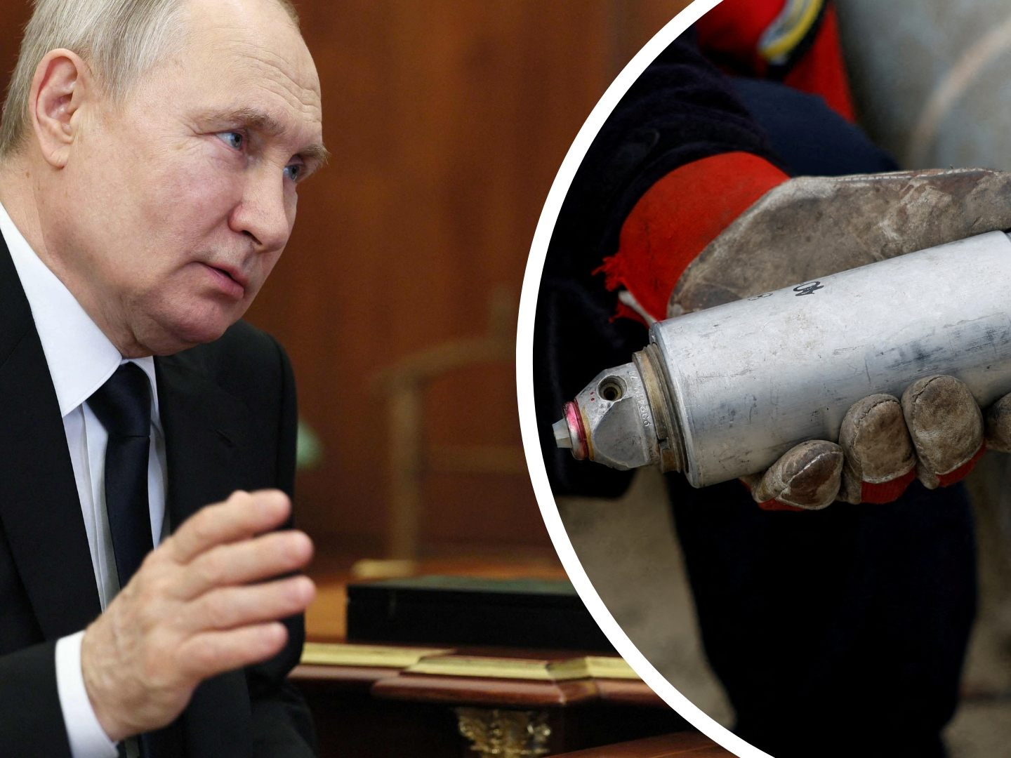 Putin sagt, bisher habe Russland keine Streubomben eingesetzt, werde das aber tun, falls die Ukraine solche Munition verwendet. Putin sagt, bisher habe Russland keine Streubomben eingesetzt, werde das aber tun, falls die Ukraine solche Munition verwendet.