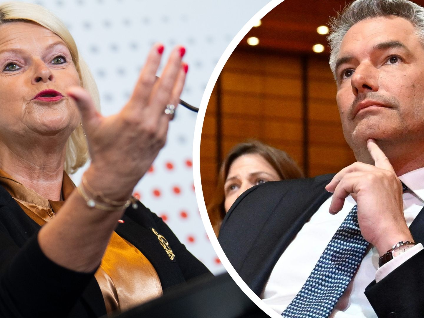 Die Bedrohungslage habe sich massiv verschärft, so Tanner und Nehammer. Die Bedrohungslage habe sich massiv verschärft, so Tanner und Nehammer.
