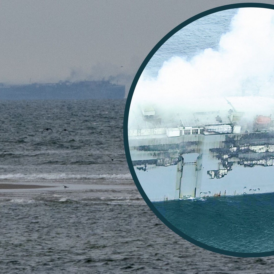 Mittwoch brach Feuer am Autofrachter vor der niederländischen Küste aus