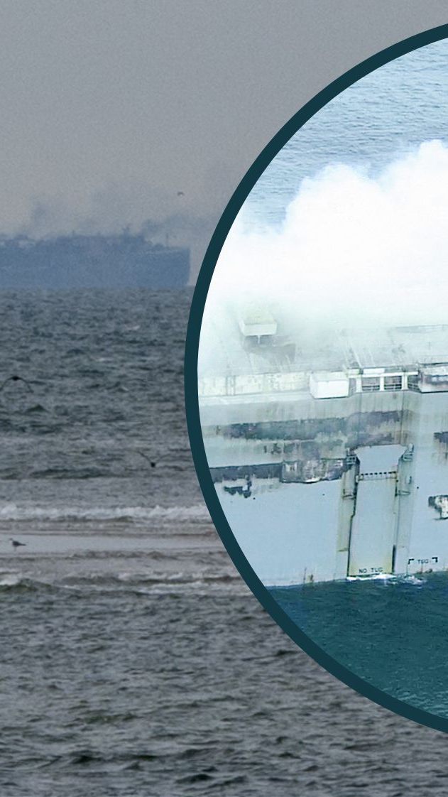 Mittwoch brach Feuer am Autofrachter vor der niederländischen Küste aus