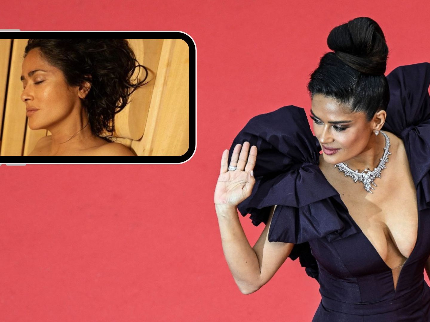 Salma Hayek hat es sich in der Sauna gemütlich gemacht.
