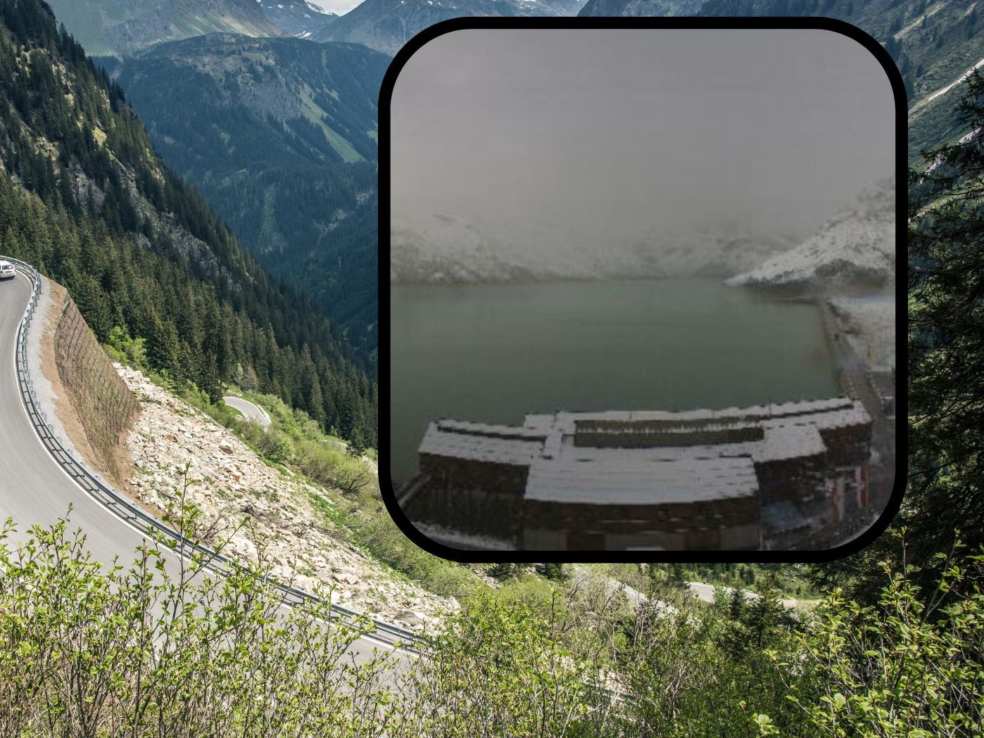 Am Montagmorgen galt auf der Silvretta Hochalpenstraße noch Schneekettenpflicht.