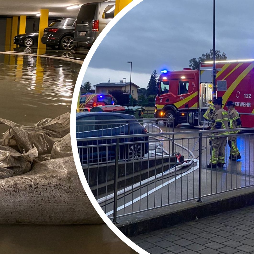 Wassereinbruch in der Tiefgarage- Feuerwehr im Einsatz.