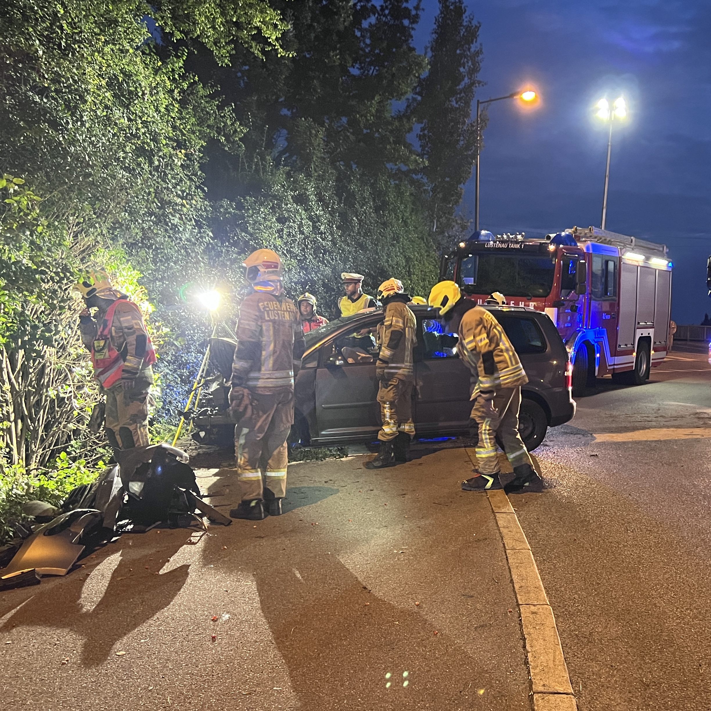 Die Feuerwehr musste das Unfallauto aus einen Gebüsch ziehen.