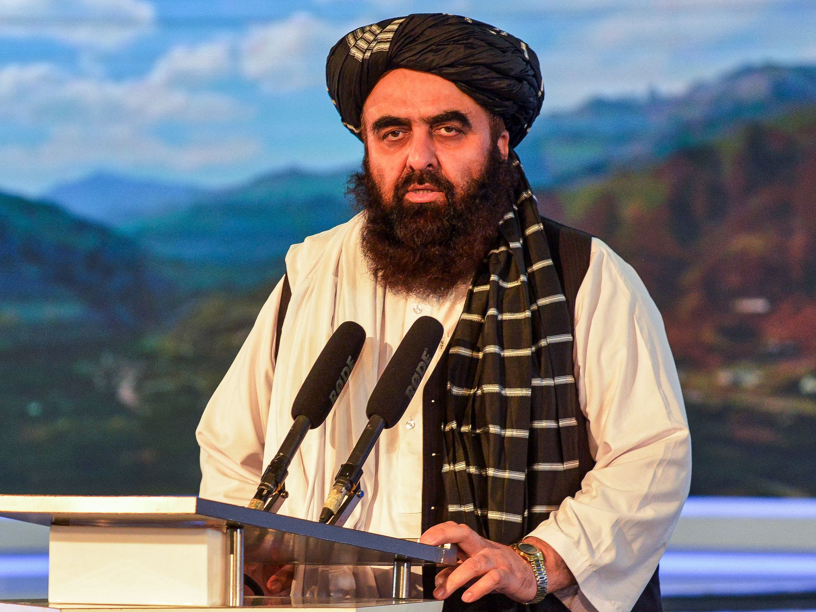 Im Bild: Der "Außenminister" der nicht anerkannten Taliban-Machthaber. Die FPÖ bestritt jeglichen Anteil an der Visite. Im Bild: Der "Außenminister" der nicht anerkannten Taliban-Machthaber. Die FPÖ bestritt jeglichen Anteil an der Visite.