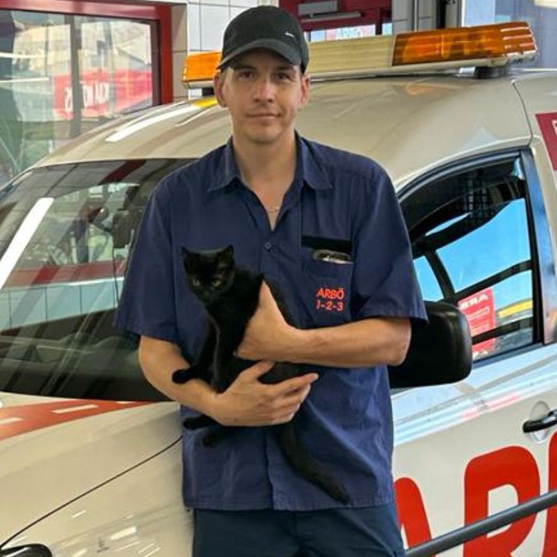 ARBÖ-Techniker Aleksander Umek rettete die kleine Fellnase aus dem Motorraum.