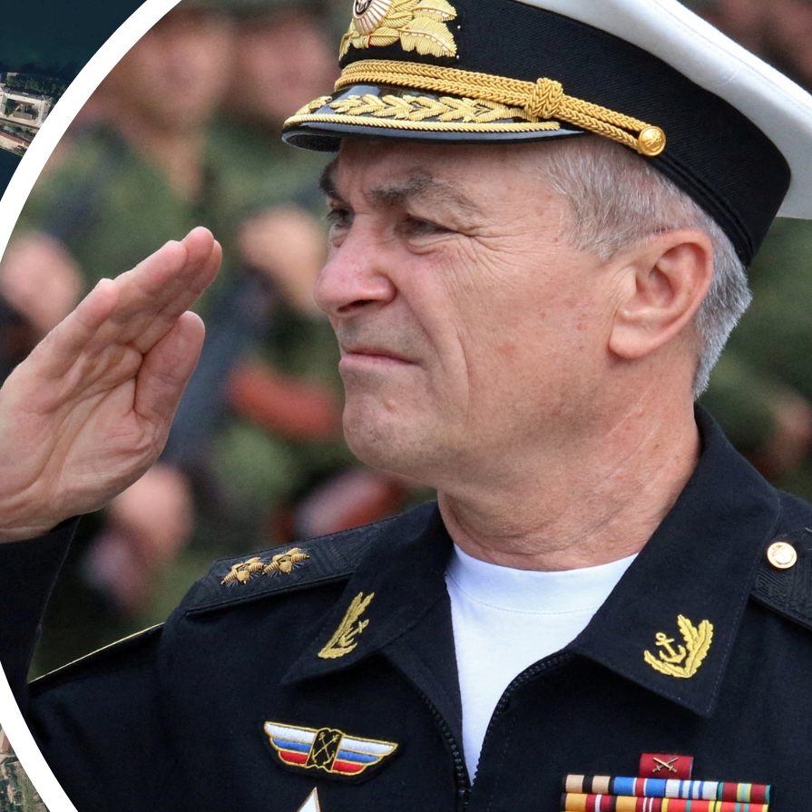 Vogelperspektive auf den beschossenen Hafen in Sewastopol (links) - Kommandant Viktor Sokolow (rechts) soll getötet worden sein.