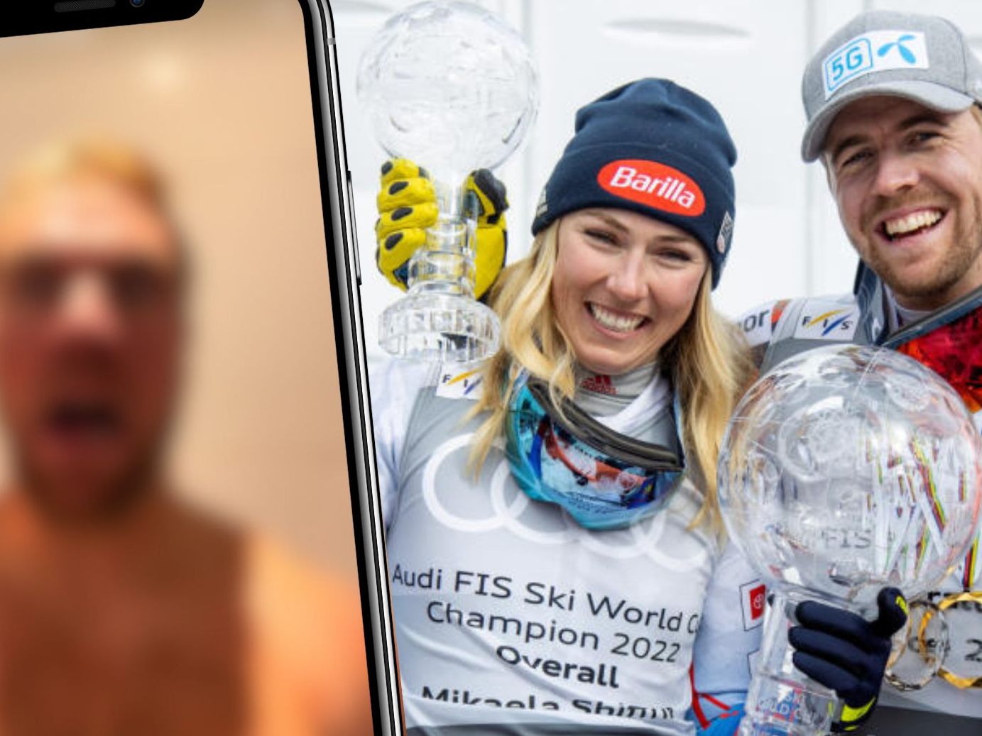 Mikaela Shiffrin hat sich einen kleinen Scherz mit Aleksander Kilde erlaubt. Mikaela Shiffrin hat sich einen kleinen Scherz mit Aleksander Kilde erlaubt.