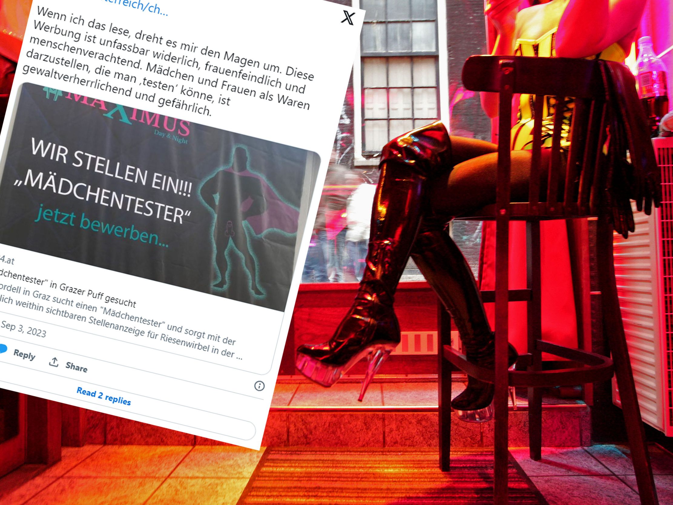 In Graz schockt ein Bordell mit einem Plakat. In Graz schockt ein Bordell mit einem Plakat.