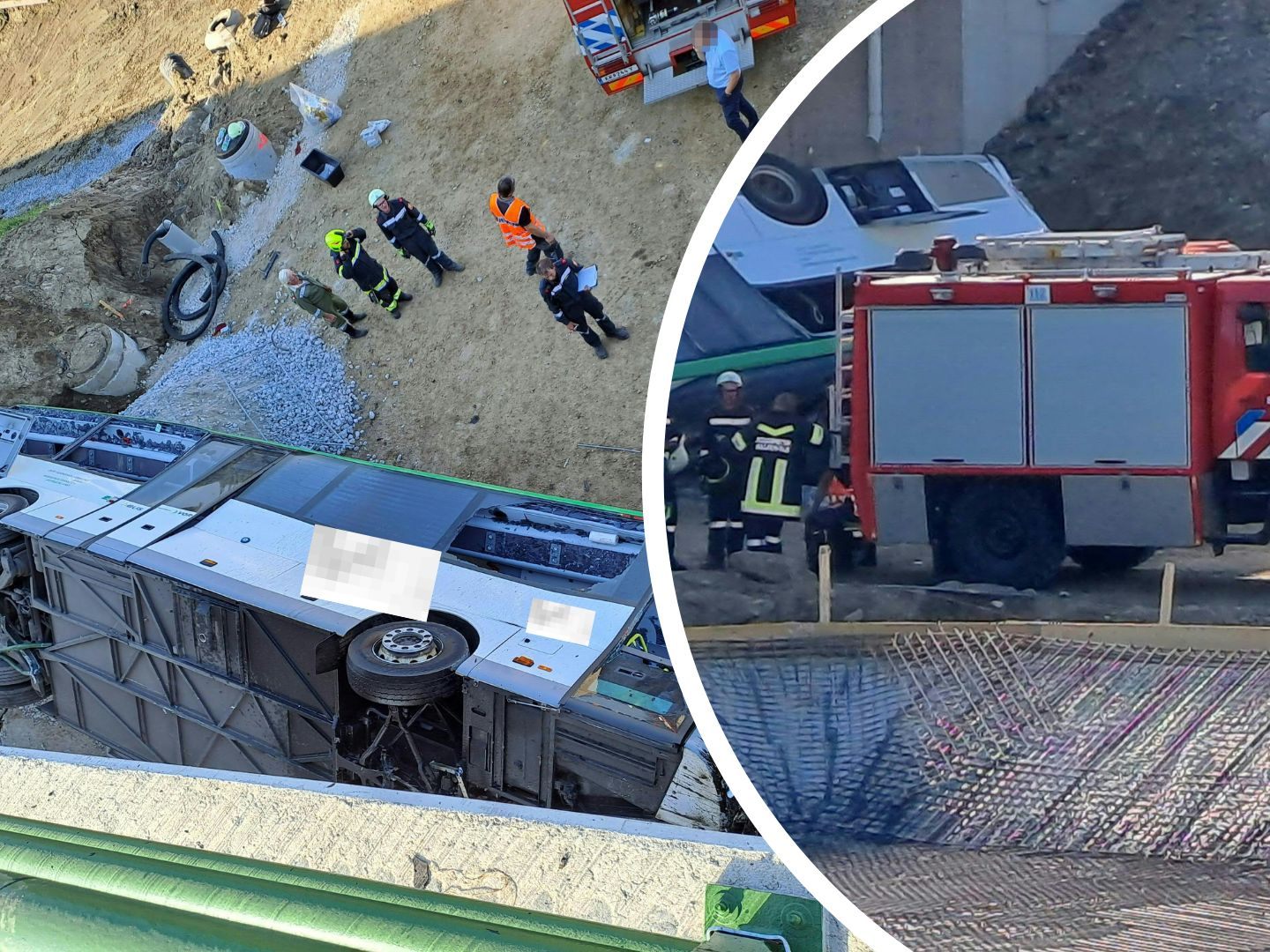 Bus stürzt über Brücke.