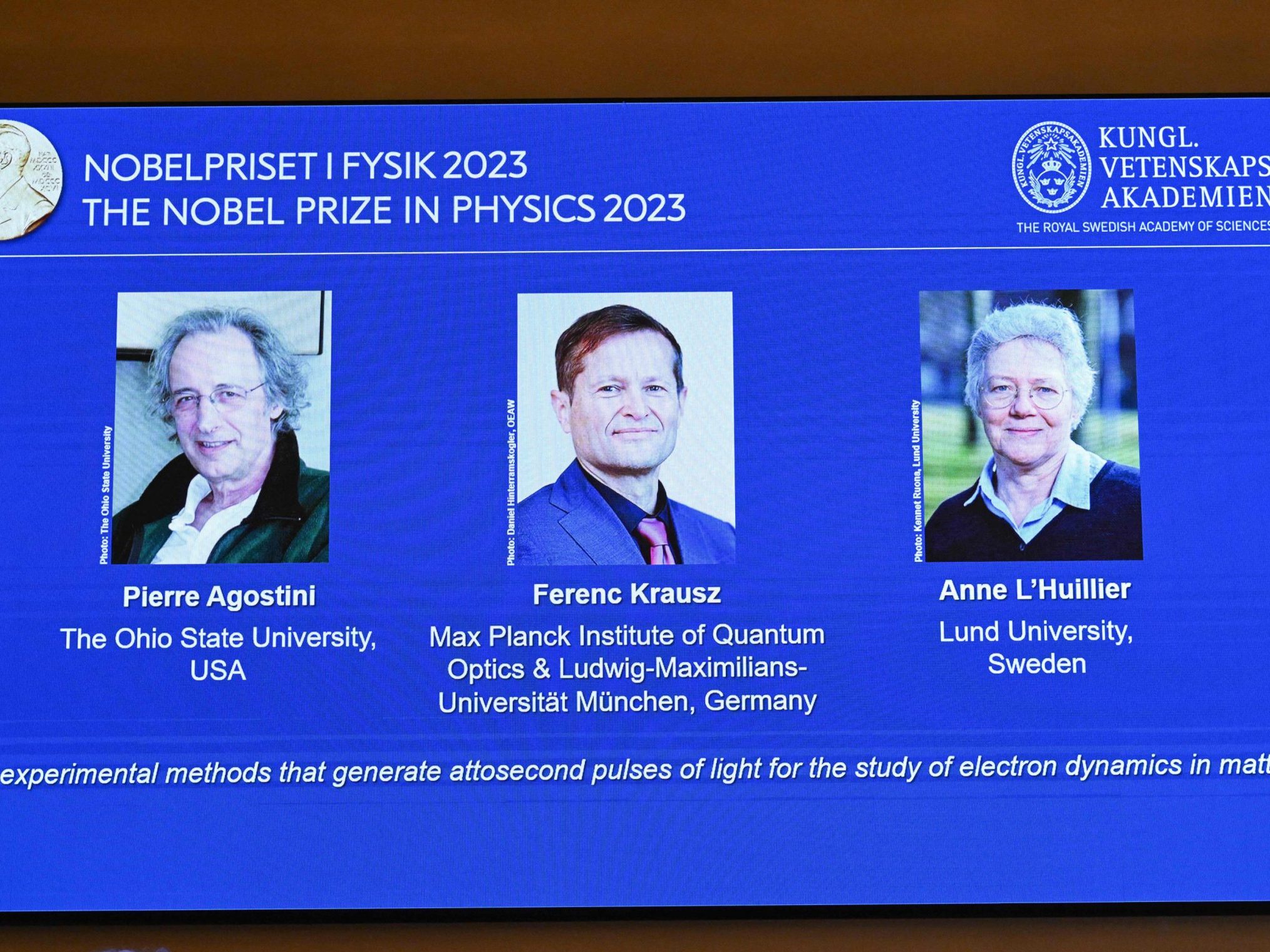 Die Gewinner des Physik-Nobelpreises 2023. Die Gewinner des Physik-Nobelpreises 2023.