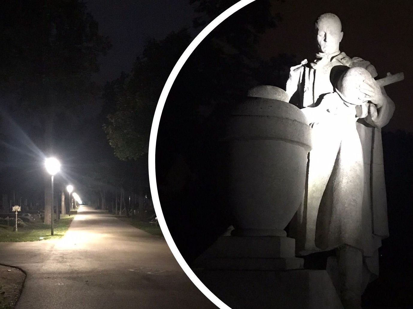Eine nächtliche Führung am Wiener Zentralfriedhof. Eine nächtliche Führung am Wiener Zentralfriedhof.