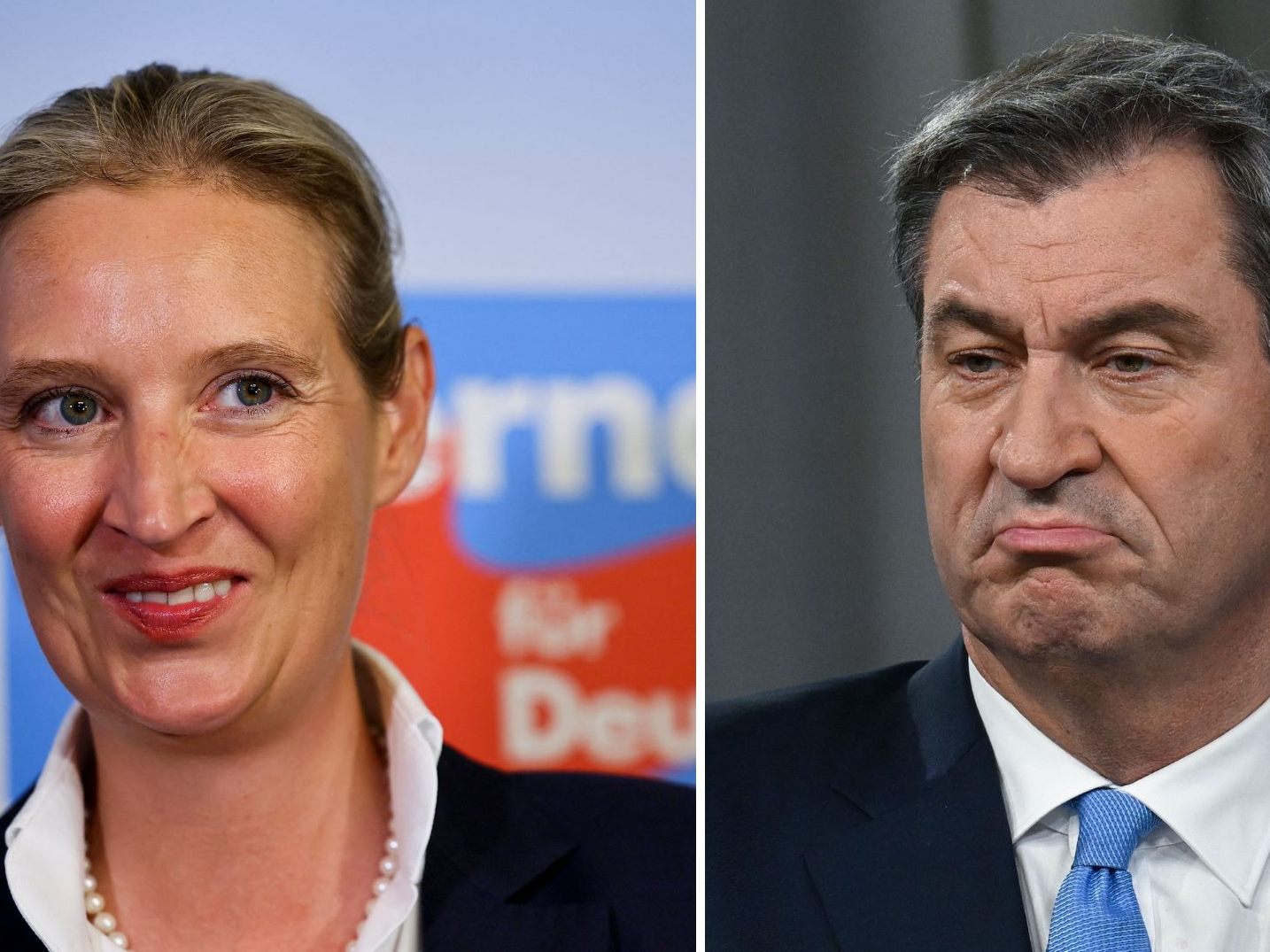 Alice Weidel von der AfD feierte am Sonntag, für Markus Söder von der CSU ist das Ergebnis ernüchternd. Alice Weidel von der AfD feierte am Sonntag, für Markus Söder von der CSU ist das Ergebnis ernüchternd.