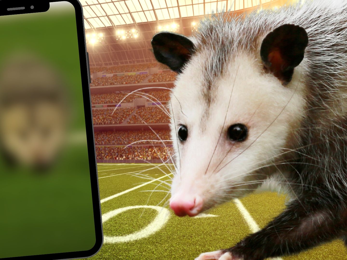 Opossum stürmt Spielfeld während College-Football Spiel Opossum stürmt Spielfeld während College-Football Spiel