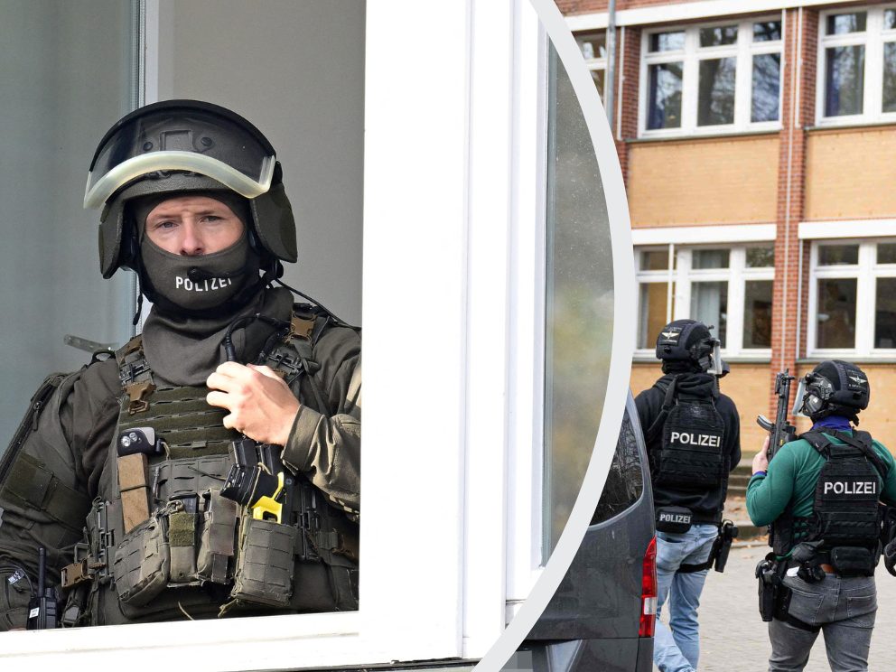 Vermummte Polizeikräfte umstellten das Gebäude Vermummte Polizeikräfte umstellten das Gebäude