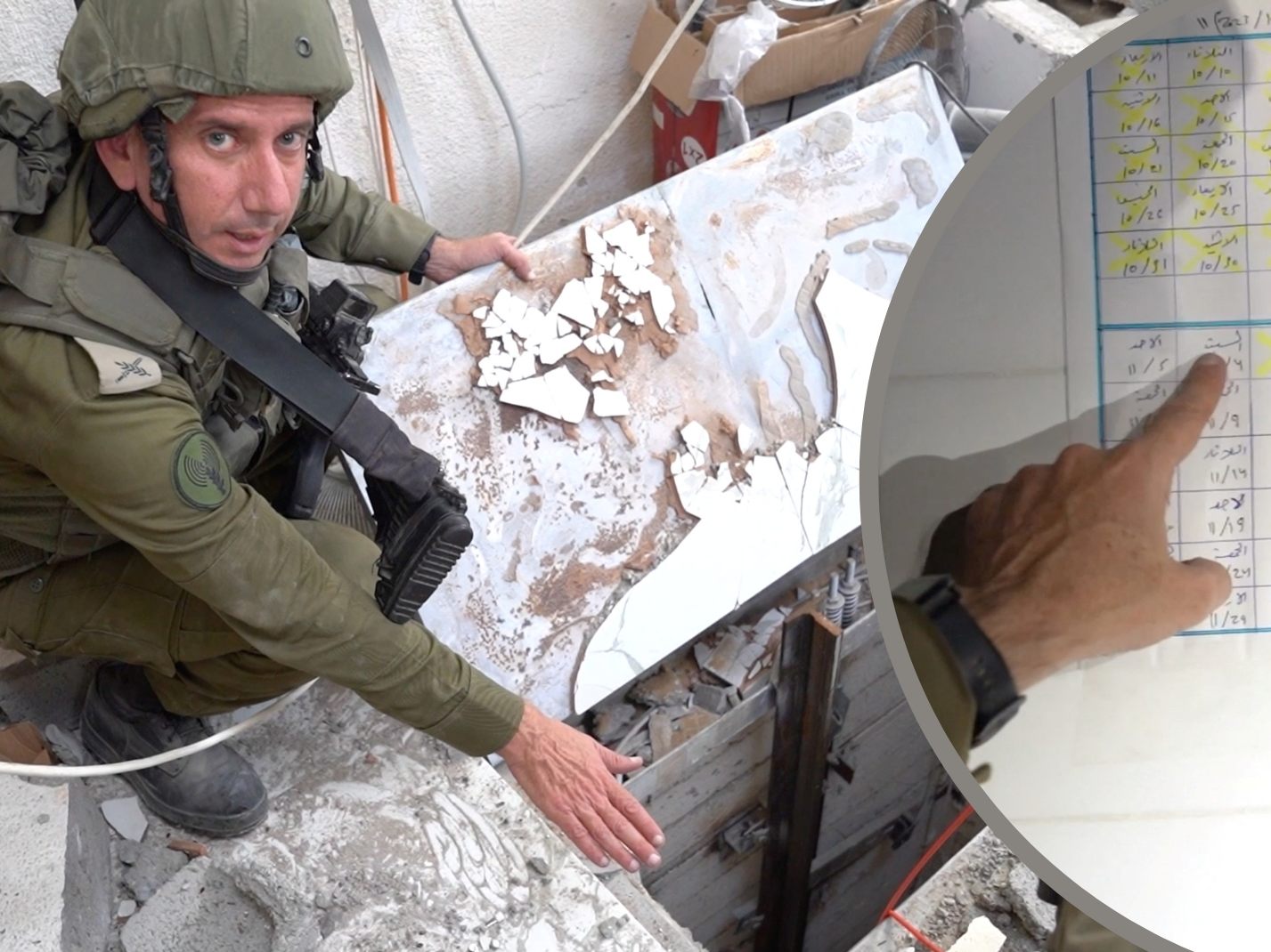 Armeesprecher Daniel Hagari veröffentlichte Videos und Fotos, die zeigen sollen, dass die radikal-islamische Hamas im Keller des Rantisi-Kinderkrankenhauses in Gaza-Stadt Waffen gelagert und dort offenbar auch Geiseln festgehalten hat.