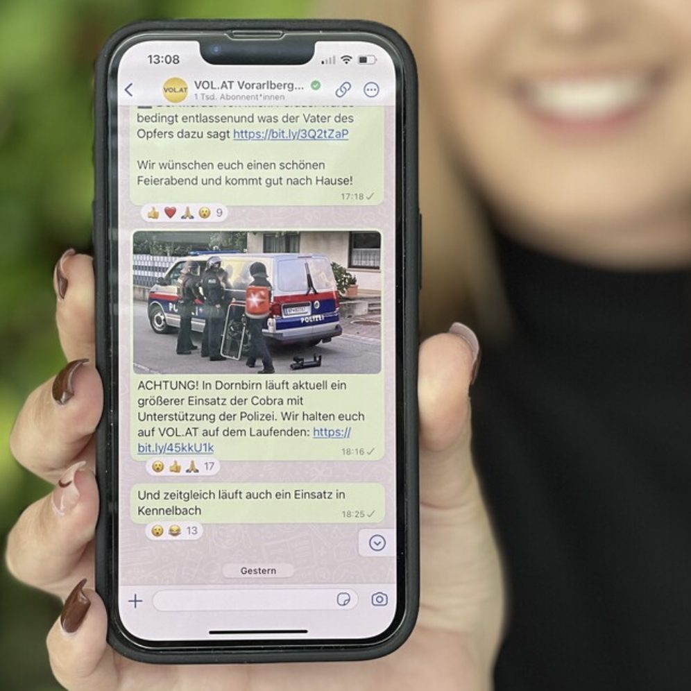 VOL.AT ist auch auf WhatsApp - mit bereits mehr als 7.000 Followern.