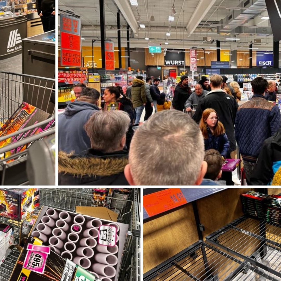 Vorarlberger überrennen die deutschen Supermärkte auf der Suche nach günstigen Feuerwerkskörpern.