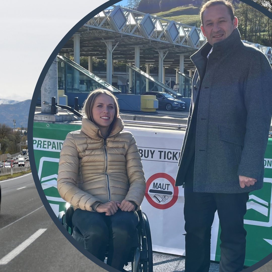 Kira Grünberg mit ASFINAG-Abteilungsleiter Stefan Zangerle.