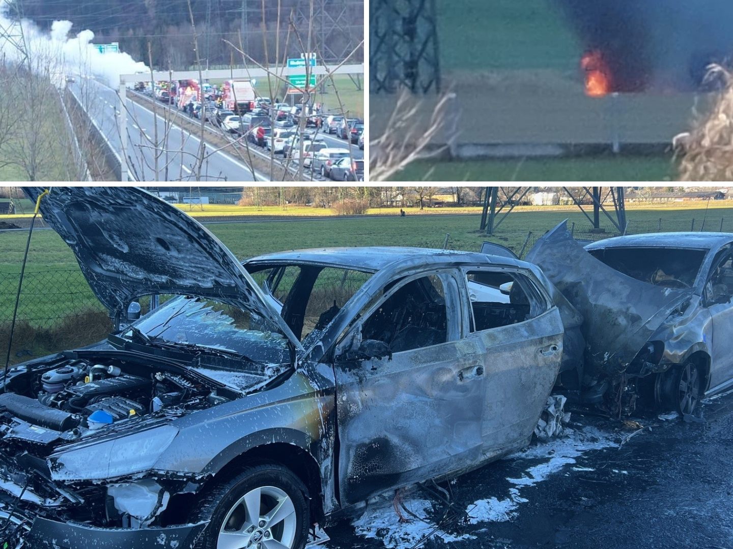 Zwei Autos brannten auf der A14 bei Bludenz. Zwei Autos brannten auf der A14 bei Bludenz.
