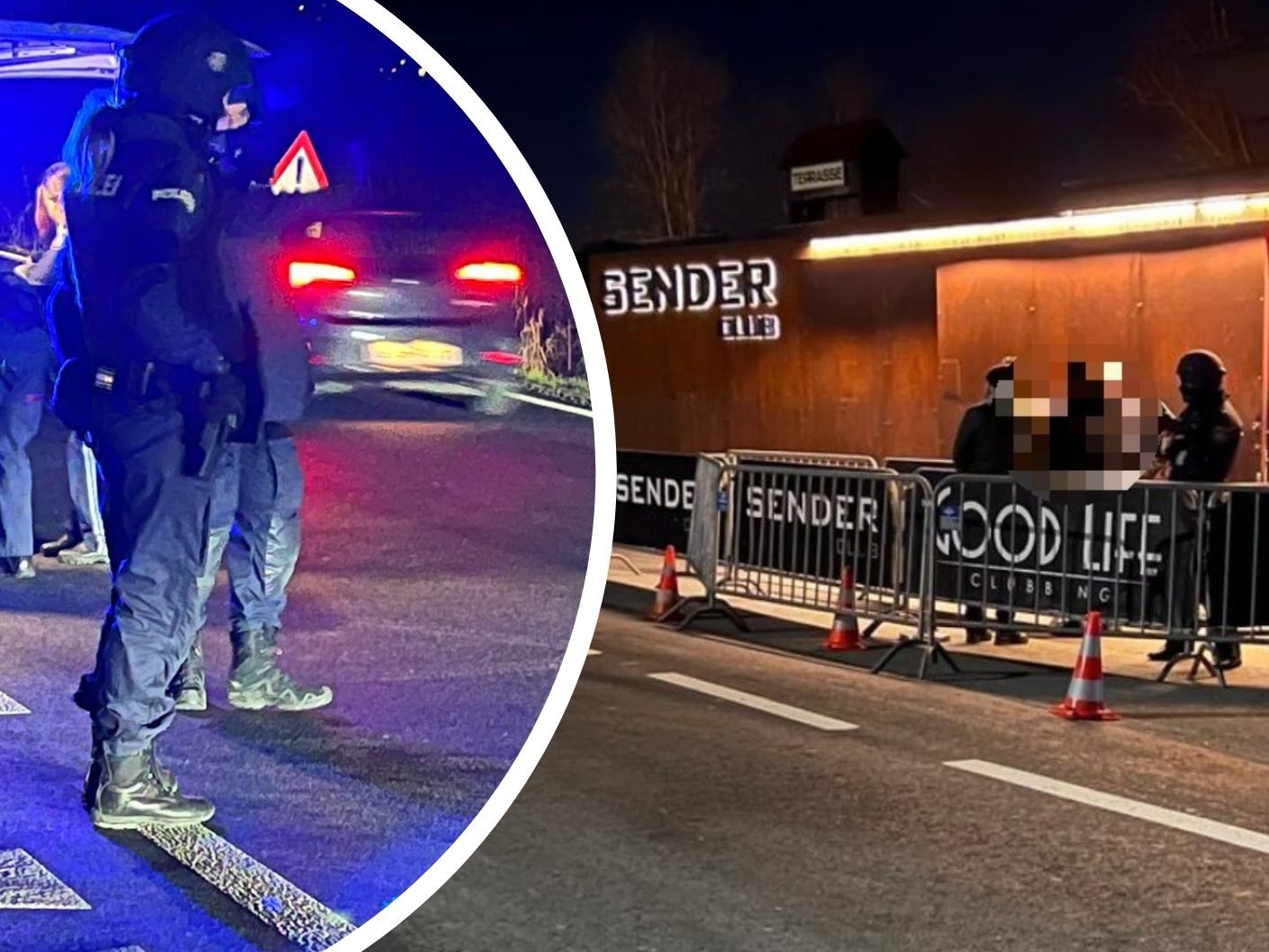 Schüsse vor dem Sender Club - Großaufgebot der Polizei vor Ort.