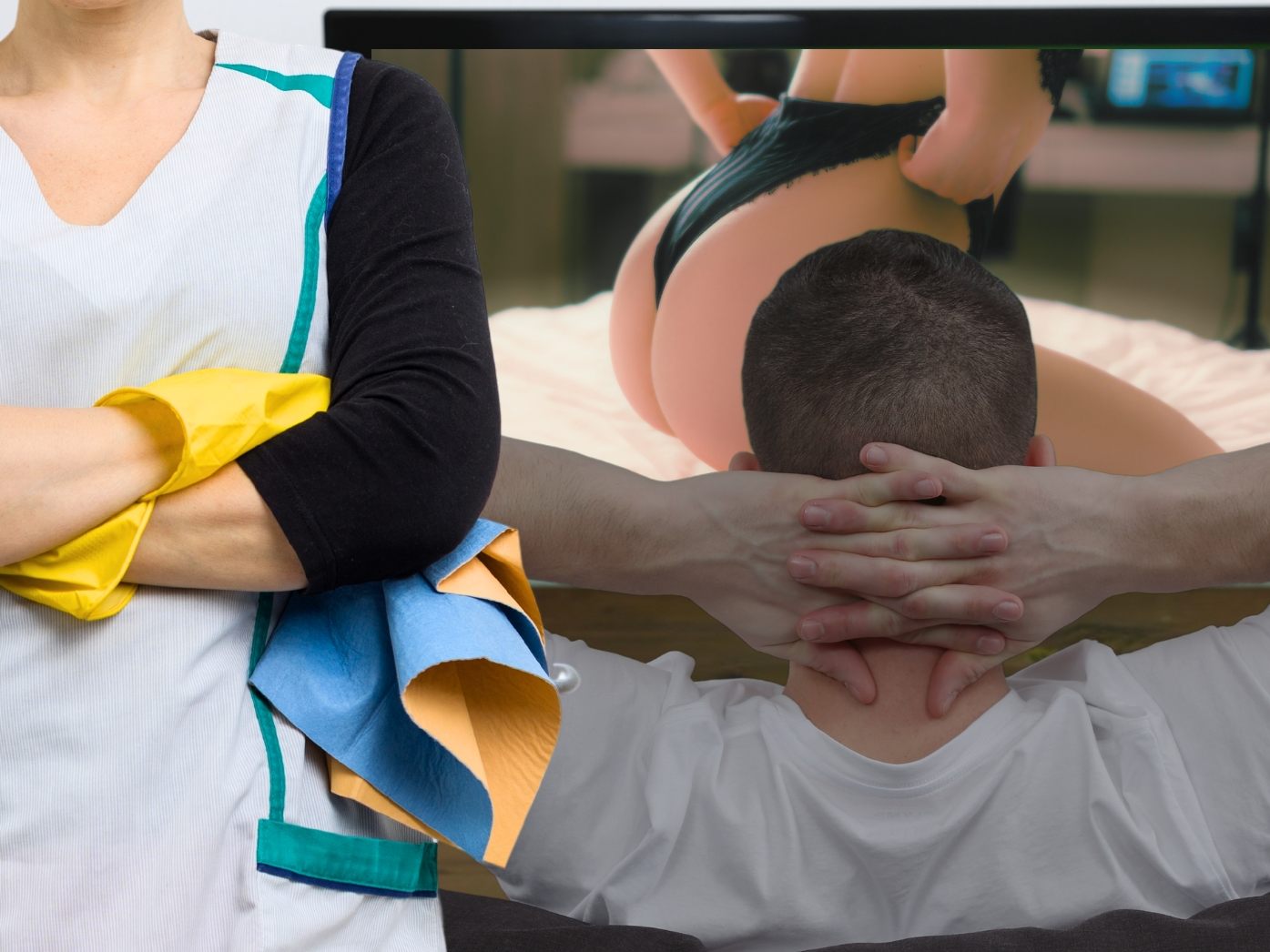 Mann befriedigt sich vor Reinigungskraft