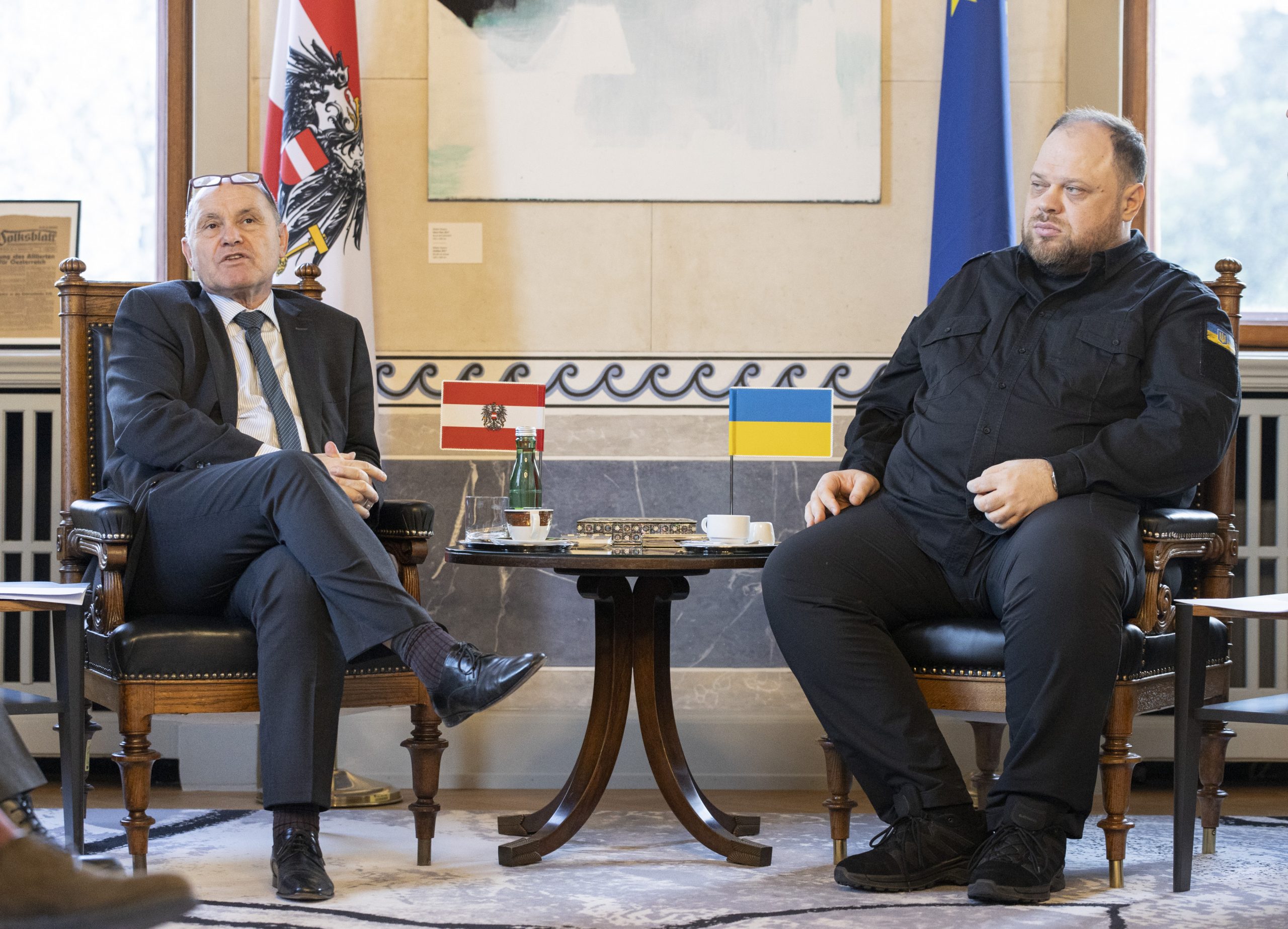  Nationalratspräsident Wolfgang Sobotka (ÖVP) und der ukrainische Parlamentspräsident Ruslan Stefantschuk 