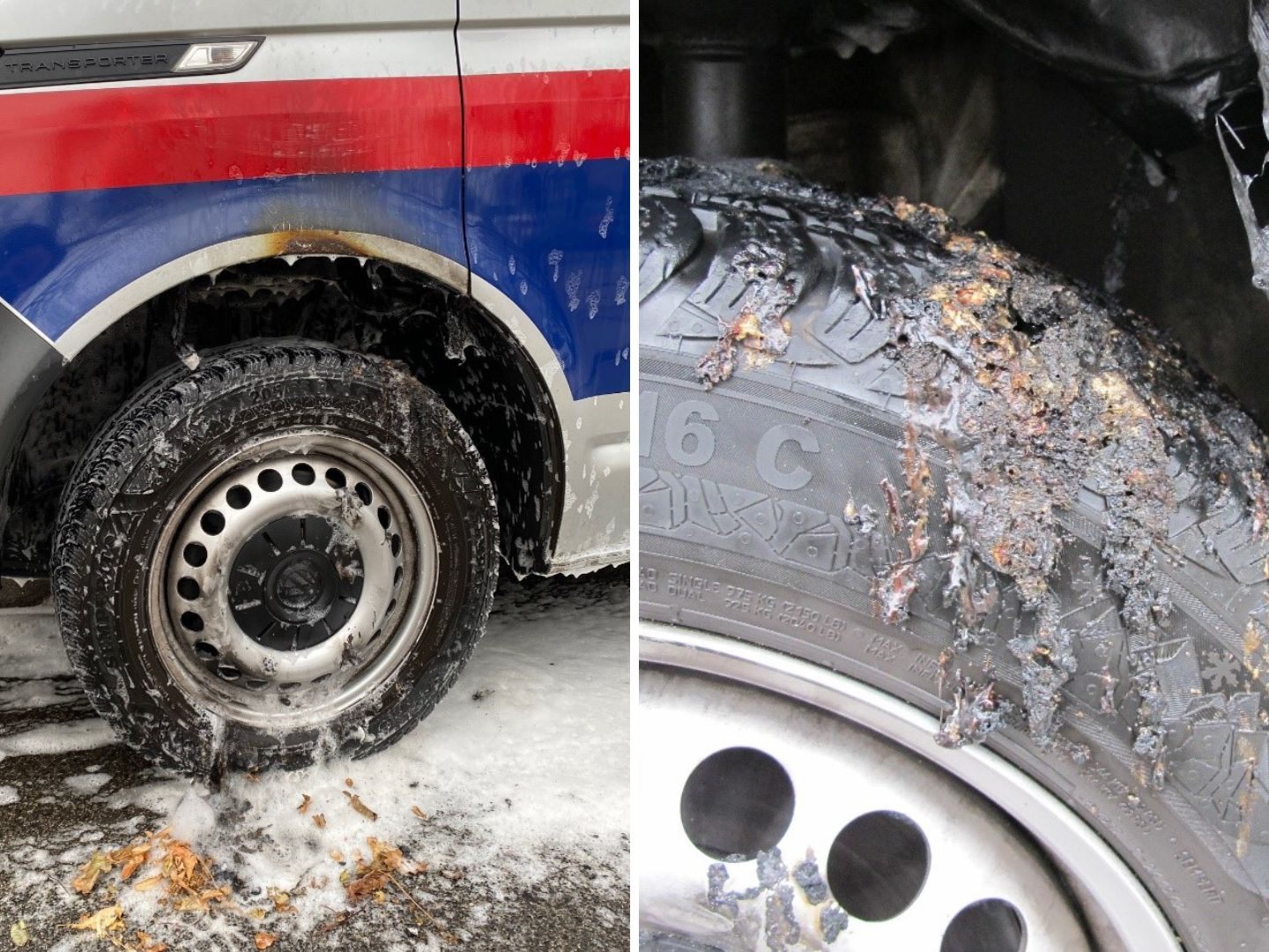 Am Polizeiauto enstand schwerer Sachschaden. Am Polizeiauto enstand schwerer Sachschaden.