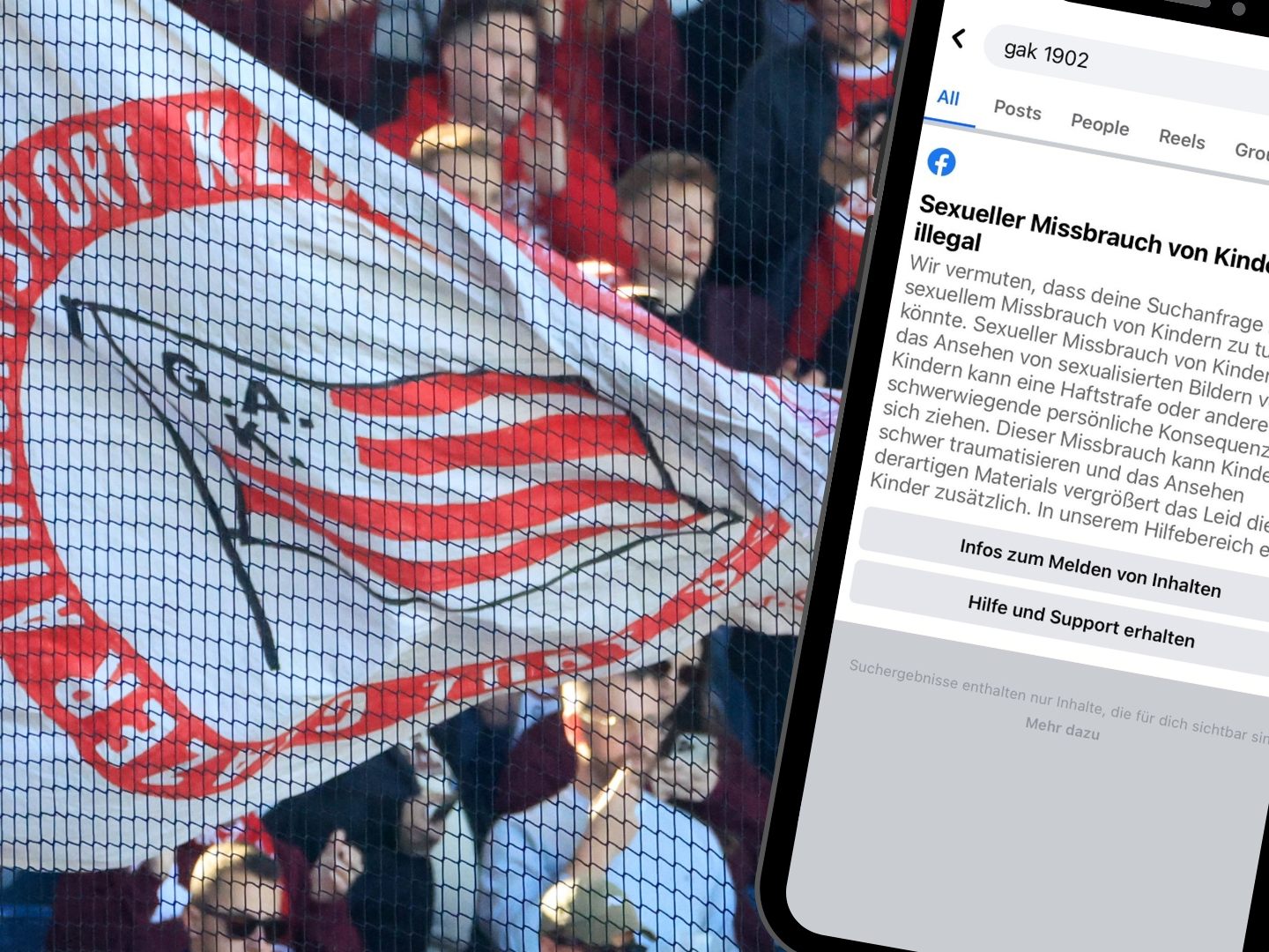 Facebook spielt eine Warnung aus, wenn man die Seite des GAK sucht.