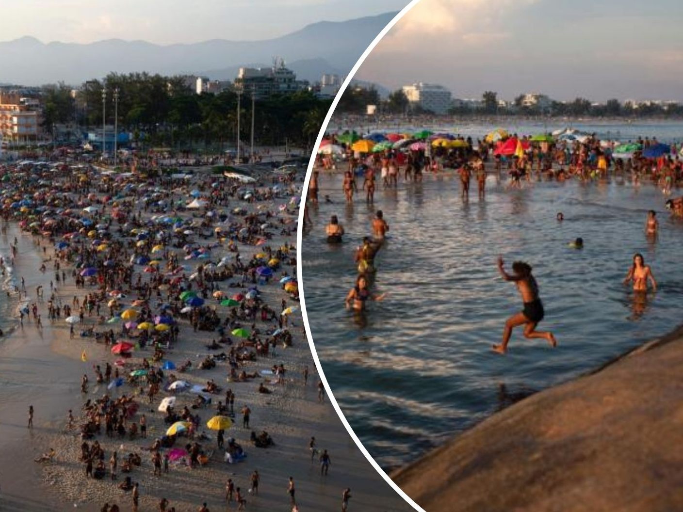Zahlreiche Menschen versuchten, sich im Meer abzukühlen. Zahlreiche Menschen versuchten, sich im Meer abzukühlen.