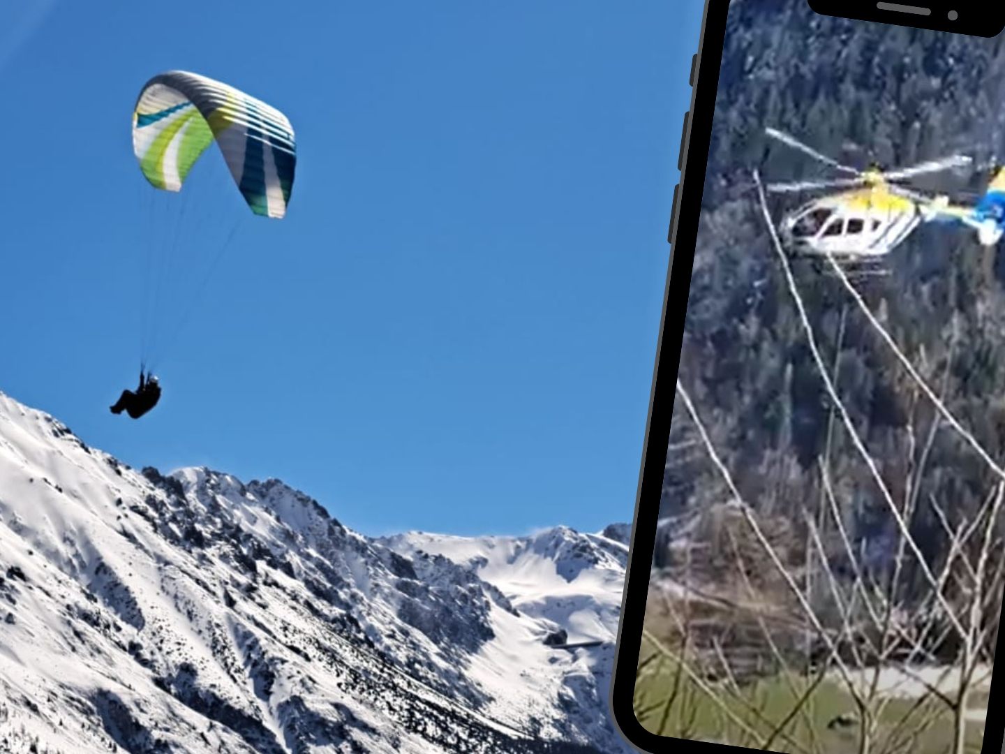 Ein Augenzeuge hat Bilder vom Paragleiter und ein Video von der Bergung des Verletzten gemacht. Ein Augenzeuge hat Bilder vom Paragleiter und ein Video von der Bergung des Verletzten gemacht.
