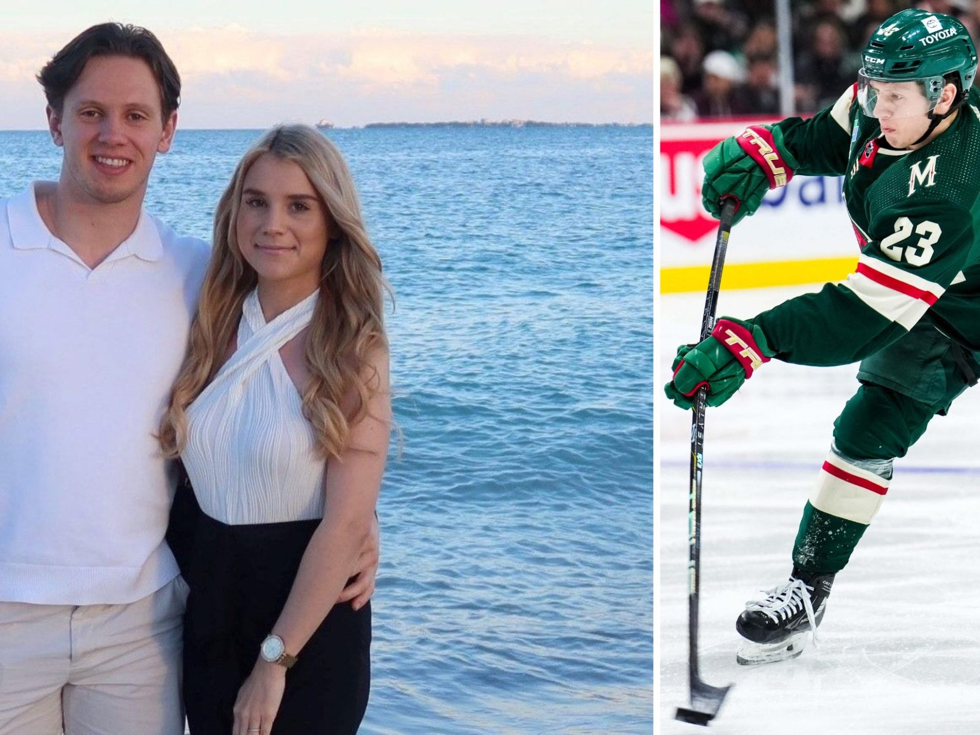 Stefanie und Marco beim All-Star-Break der NHL, in Mexiko. Bild re.: Rossi im Einsatz gegen die Calgary Flames.