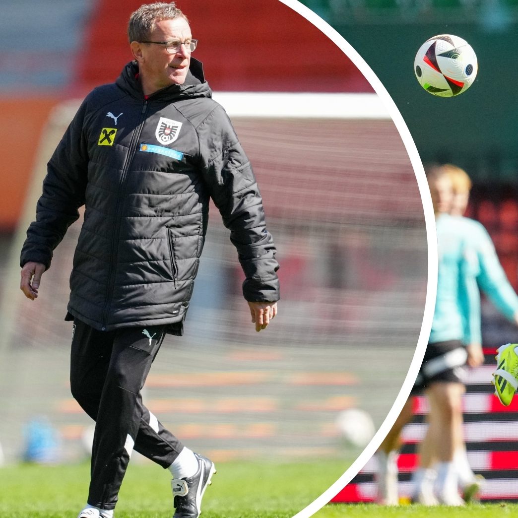 ÖFB-Teamchef Rangnick (l.) beim Abschlusstraining im Wiener Prater.