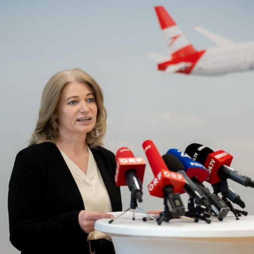 Annette Mann am Donnerstag, 28. März 2024, während eines Statements der Austrian Airlines AG (AUA)