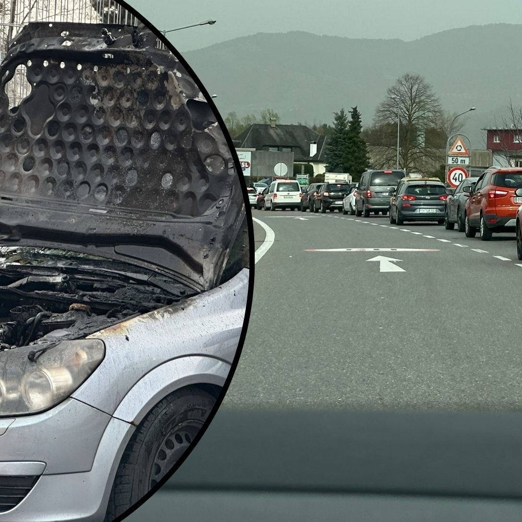 Der Pkw-Brand verursachte Stau.