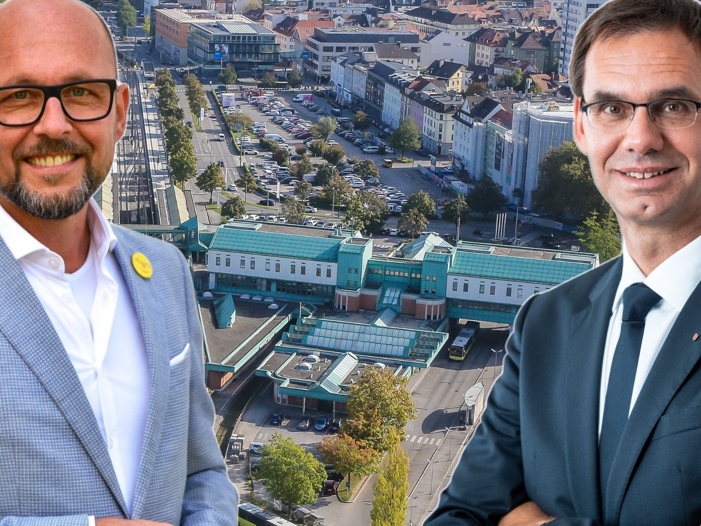 Bürgermeister Ritsch (l.), Landeshauptmann Wallner (r.) und die ÖBB sind sich beim Bregenzer Bahnhof endgültig einig geworden.