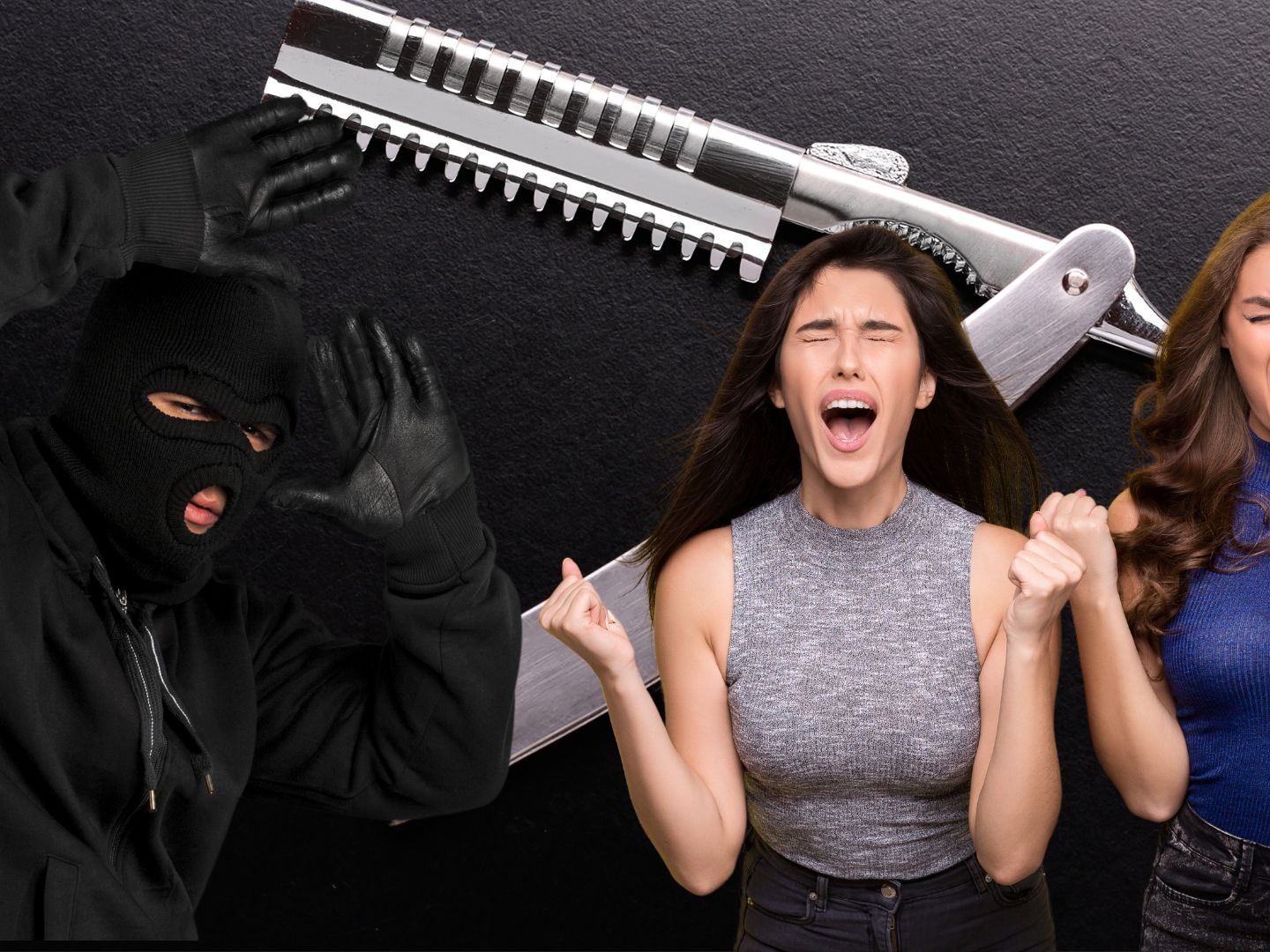 Mann überfällt zwei Frauen mit einem rasiermesser. Mann überfällt zwei Frauen mit einem rasiermesser.