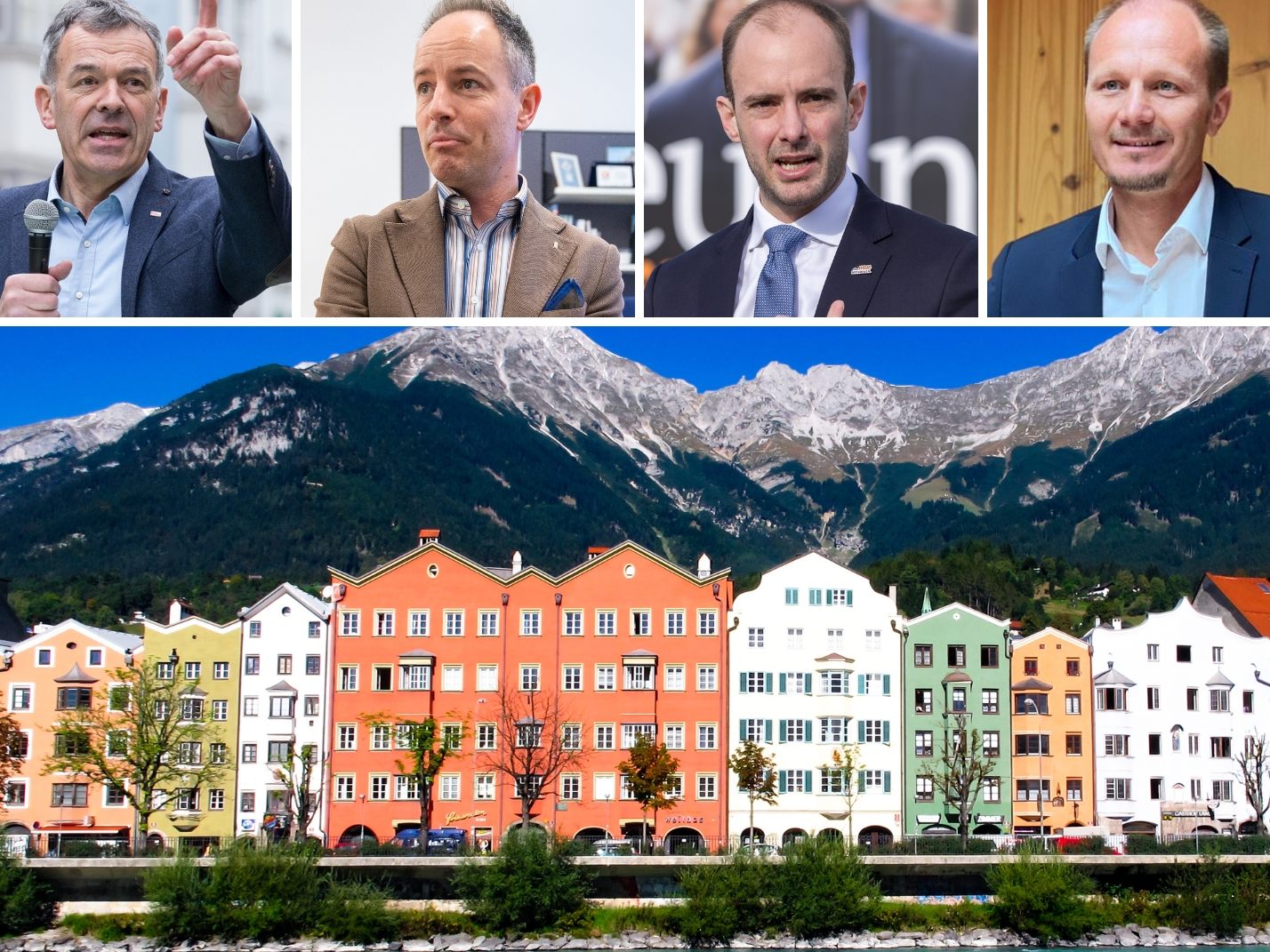 Nach wie vor Willi (l.), Lassenberger (2.v.l.), Tursky (3.v.l.) und Anzengruber (2.v.r.) als chancenreichste Stichwahl-Anwärter, Mayr (r.)werden wenig Chancen eingeräumt.