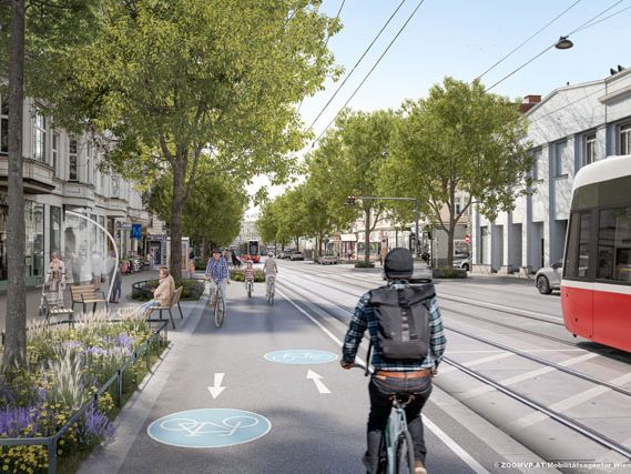 Die äußere Mariahilfer Straße wird umgestaltet und klimafit. Die äußere Mariahilfer Straße wird umgestaltet und klimafit.