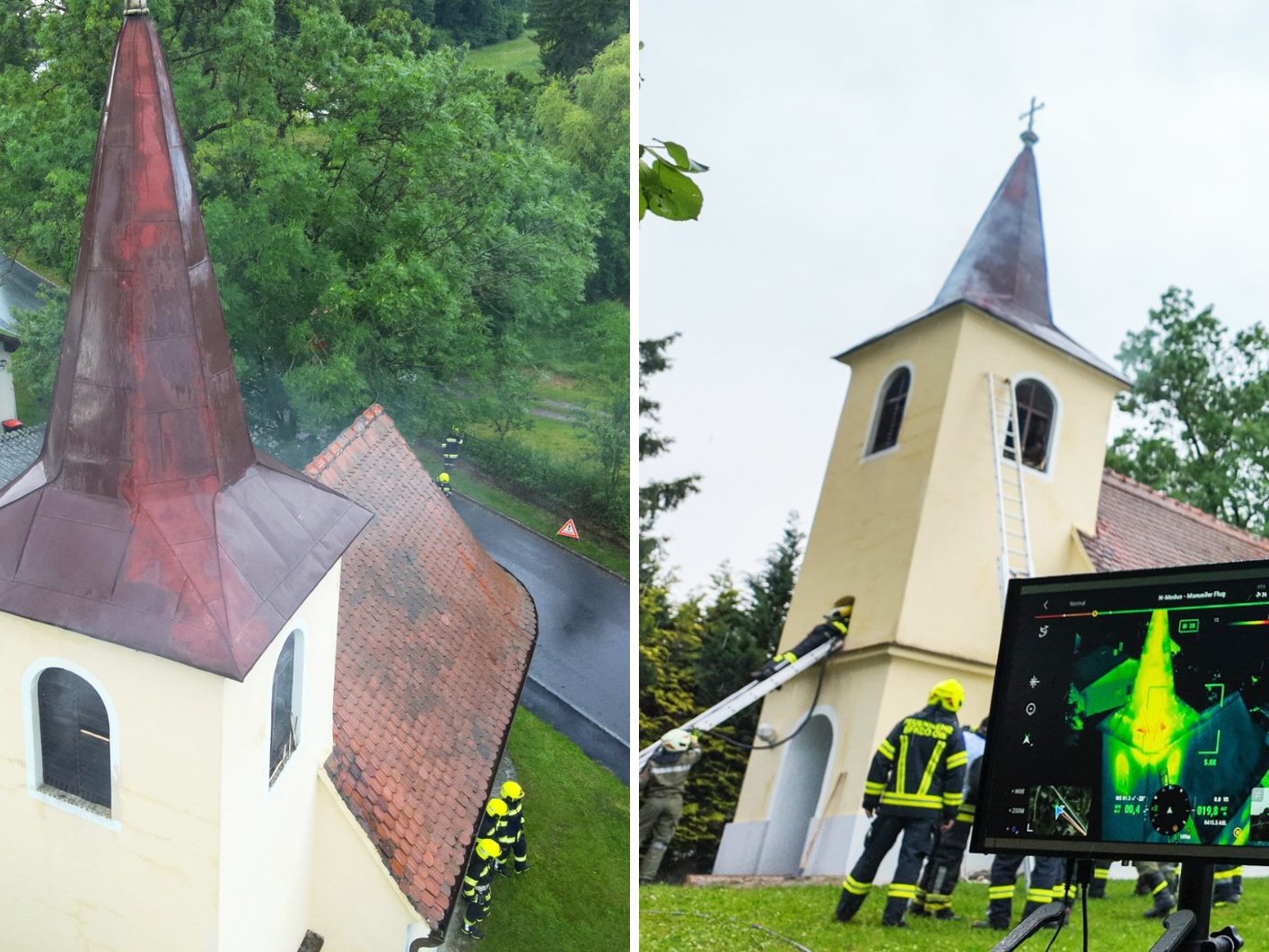 Der Dachtstuhl der kleinen Dorfkirche geriet in Brand.