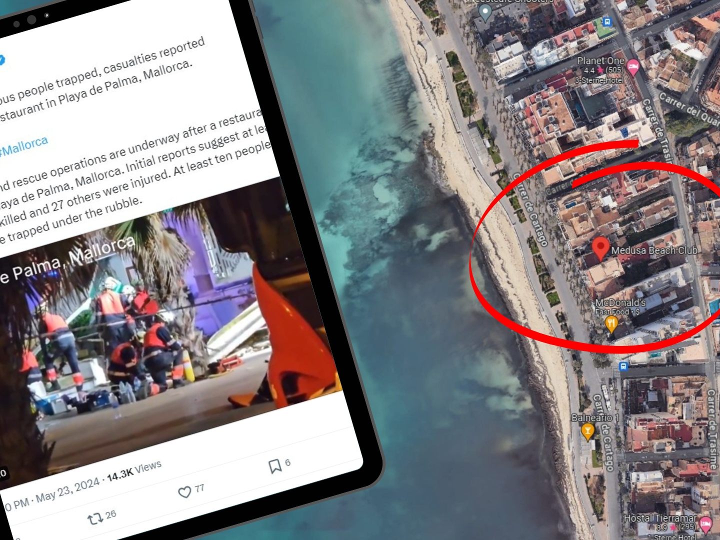 Club an der Playa del Palma eingestürzt - Großeinsatz der Rettungskräfte auf Mallorca. Club an der Playa del Palma eingestürzt - Großeinsatz der Rettungskräfte auf Mallorca.