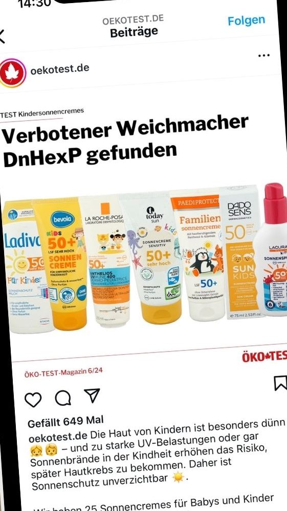 Bei einer aktuellen Untersuchung von „Ökotest“ sind verbotene Weichmacher in einigen Kindersonnencremes entdeckt worden.