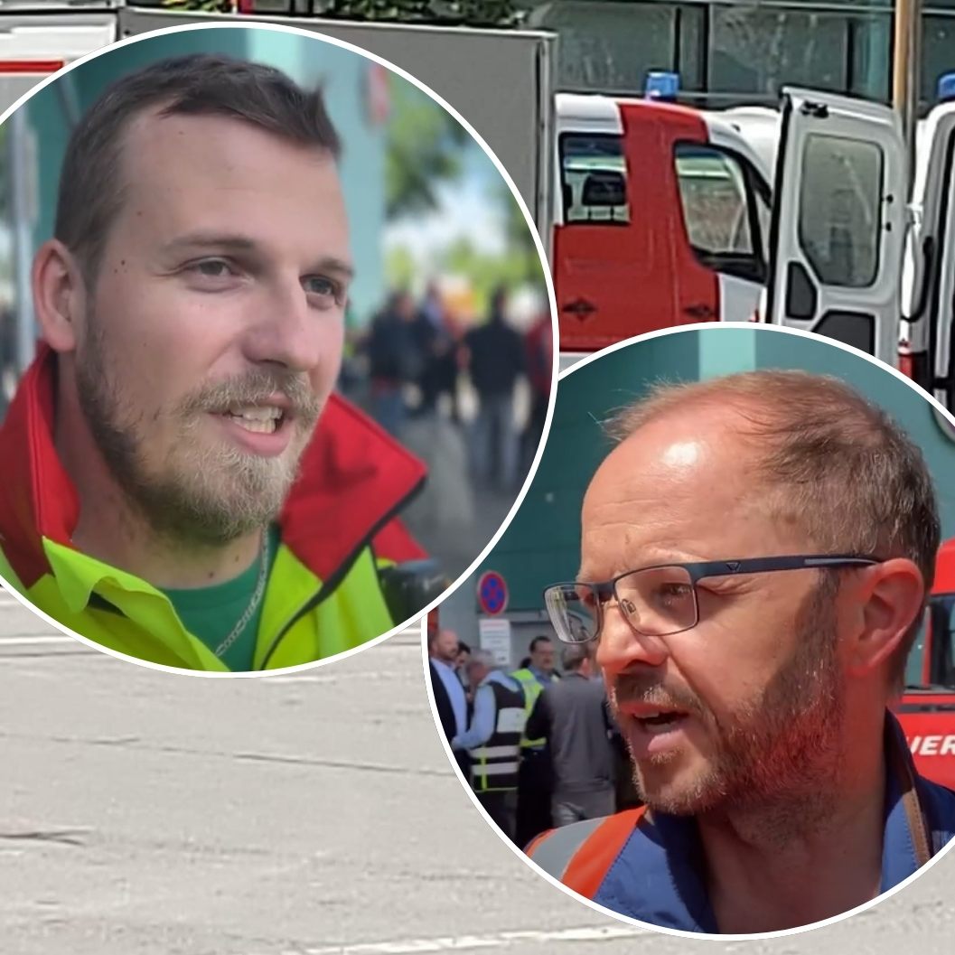 Einsatzleiter Julian Iligasch vom Roten Kreuz und Klaus Winder vom Bezirkspolizeikommando Dornbirn im Gespräch beim Messeparkeinsatz