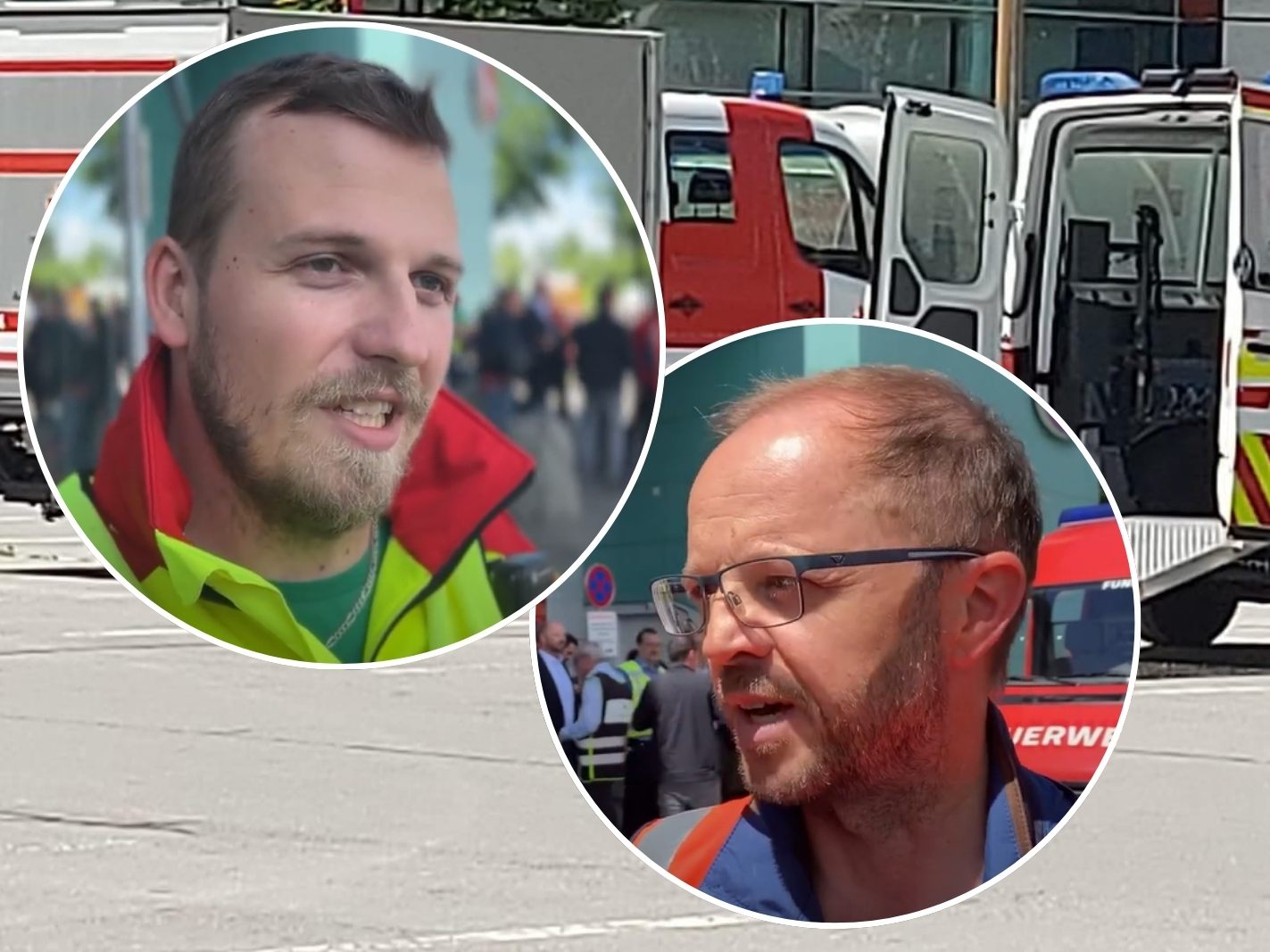 Einsatzleiter Julian Iligasch vom Roten Kreuz und Klaus Winder vom Bezirkspolizeikommando Dornbirn im Gespräch beim Messeparkeinsatz