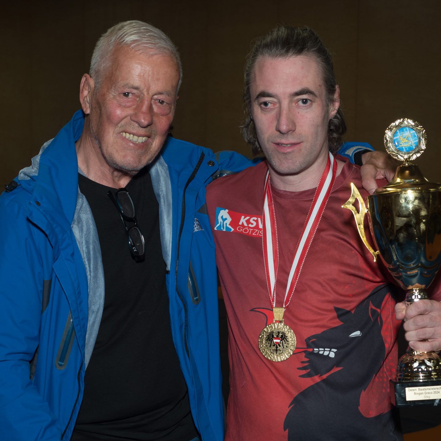 Bruno Hartmann mit dem aktuellen Staatsmeister Jürgen Berchtold.