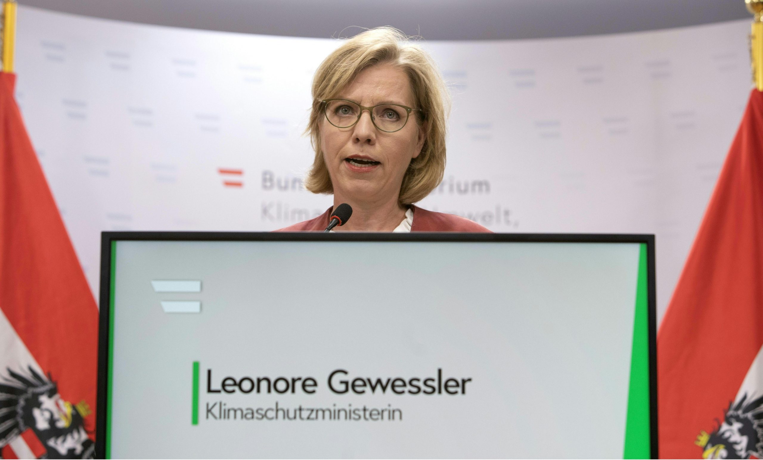 Klimaschutzministerin Leonore Gewessler (Grünen) im Rahmen einer Pressekonferenz zu aktuellen Entwicklungen rund um das EU-Renaturierungsgesetz
