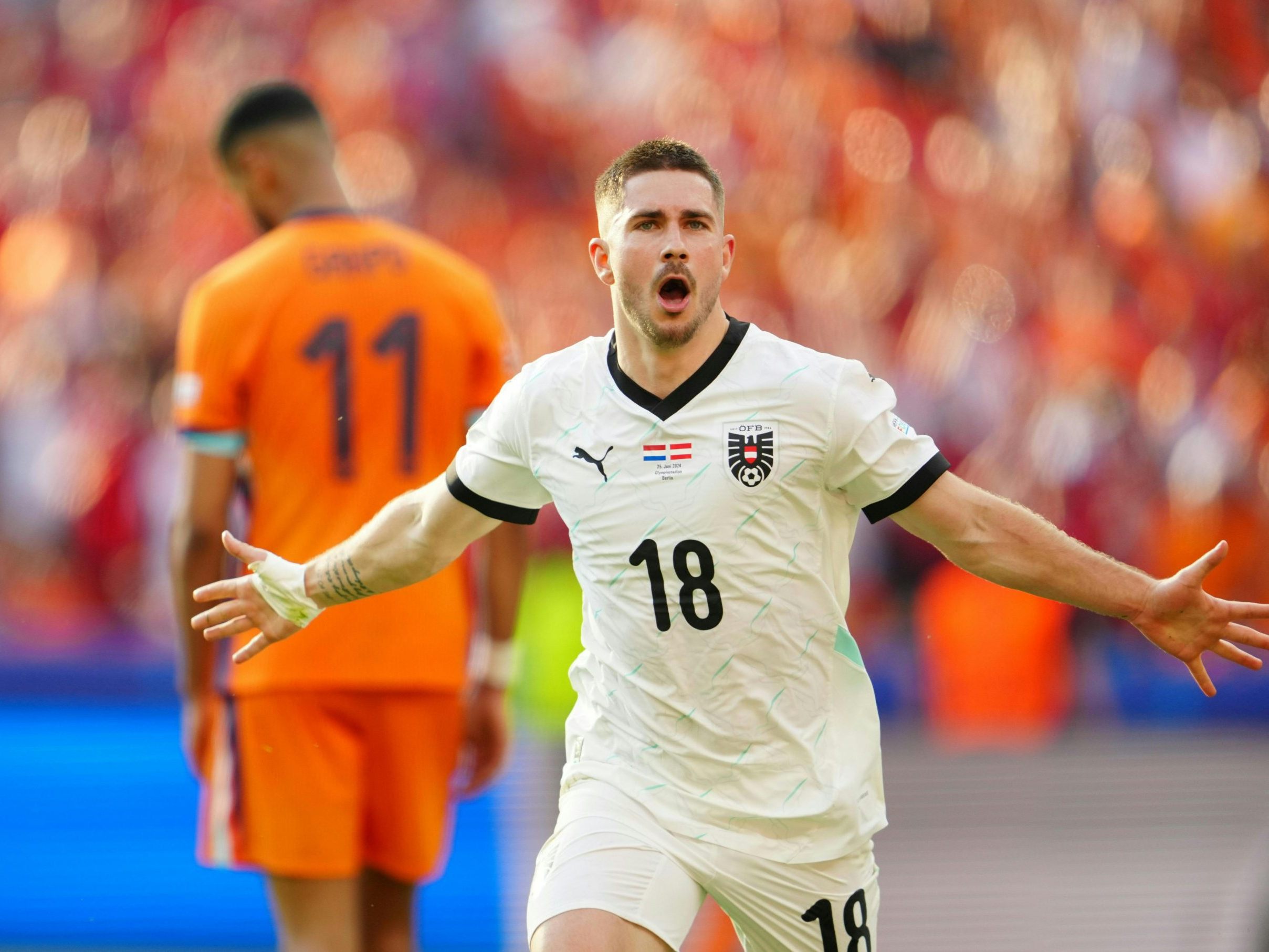 Schmid steuerte einen Treffer zu Österreichs EM-Sieg über die Niederlande bei. Schmid steuerte einen Treffer zu Österreichs EM-Sieg über die Niederlande bei.