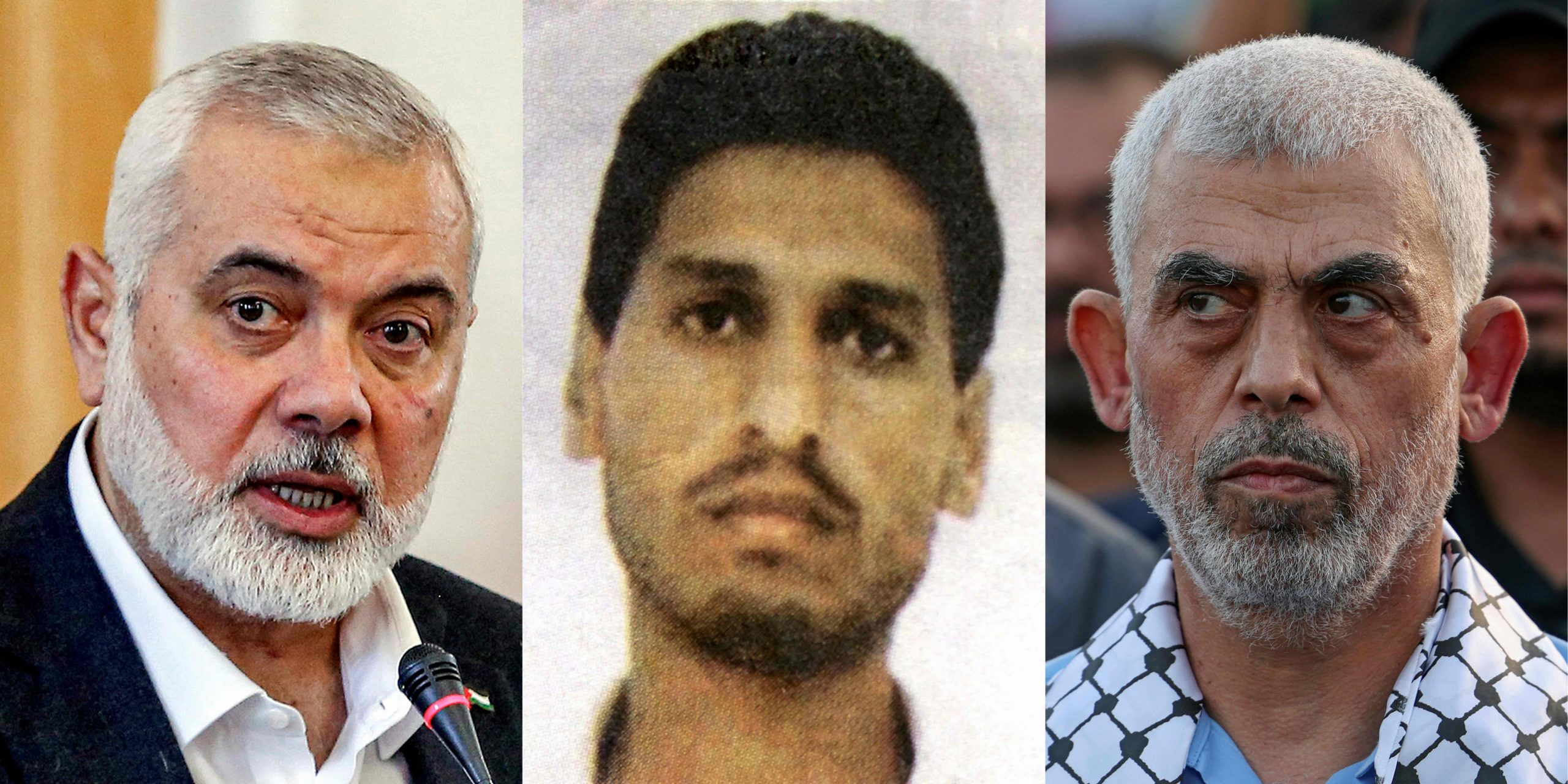 Auf dem Bild sind Ismail Haniyeh, Mohammed Deif und Yahya Sinwar, führende Mitglieder der Hamas, zu sehen. Sie sind vom Internationalen Strafgerichtshof wegen mutmaßlicher Kriegsverbrechen angeklagt. Auf dem Bild sind Ismail Haniyeh, Mohammed Deif und Yahya Sinwar, führende Mitglieder der Hamas, zu sehen. Sie sind vom Internationalen Strafgerichtshof wegen mutmaßlicher Kriegsverbrechen angeklagt.